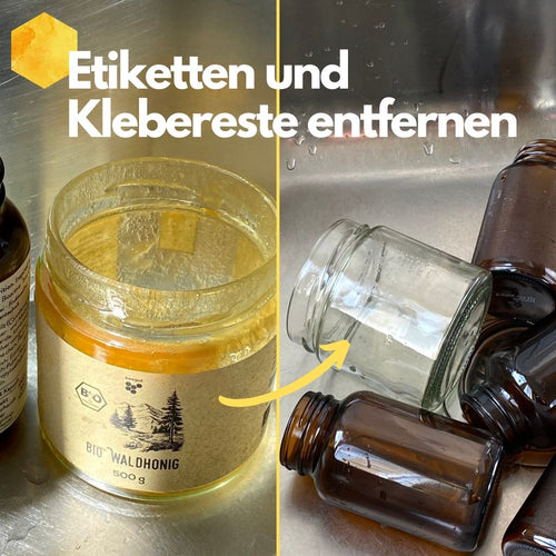 Etiketten und Klebereste von Gläsern entfernen