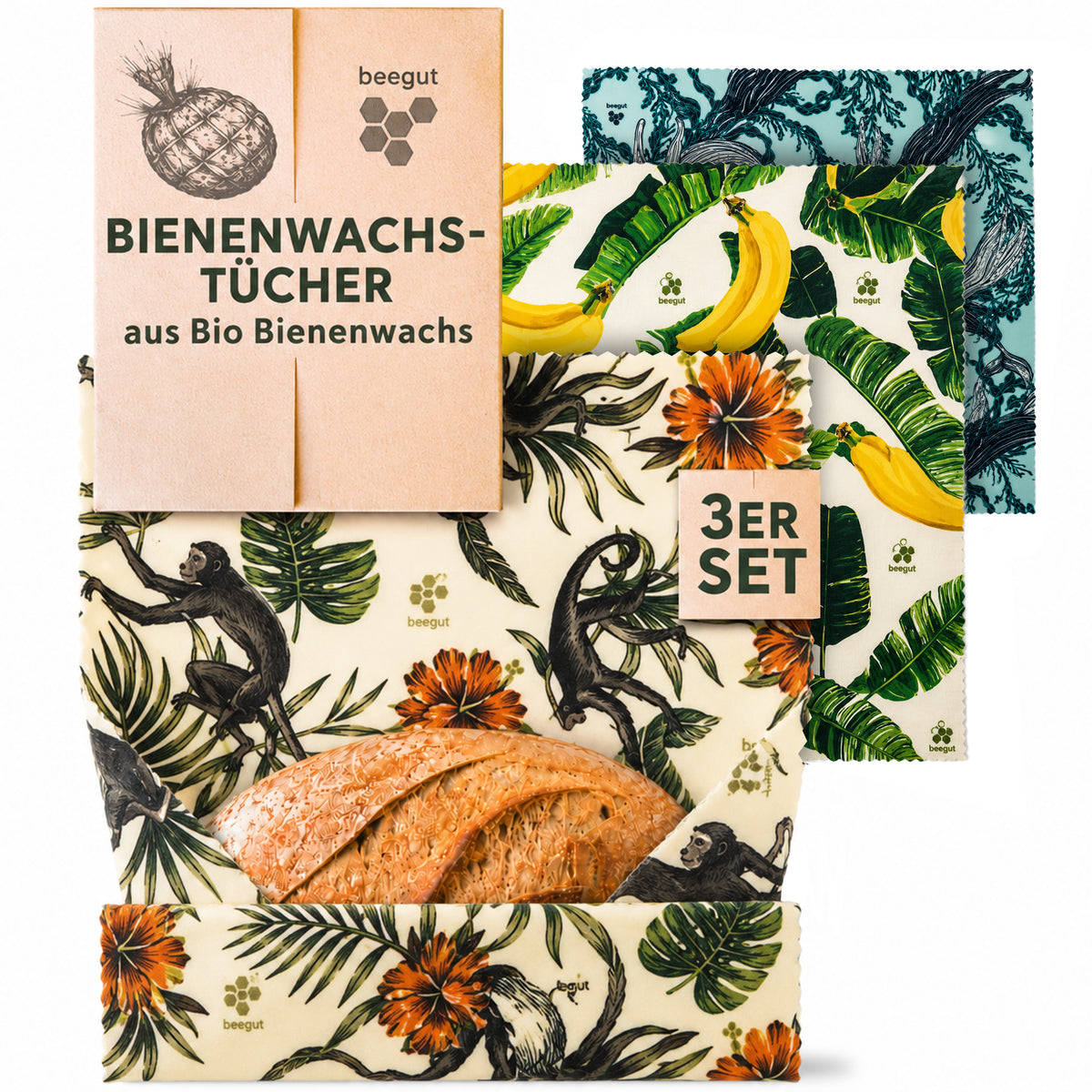 Bienenwachstuch Set mit drei Größen (S,M,L)