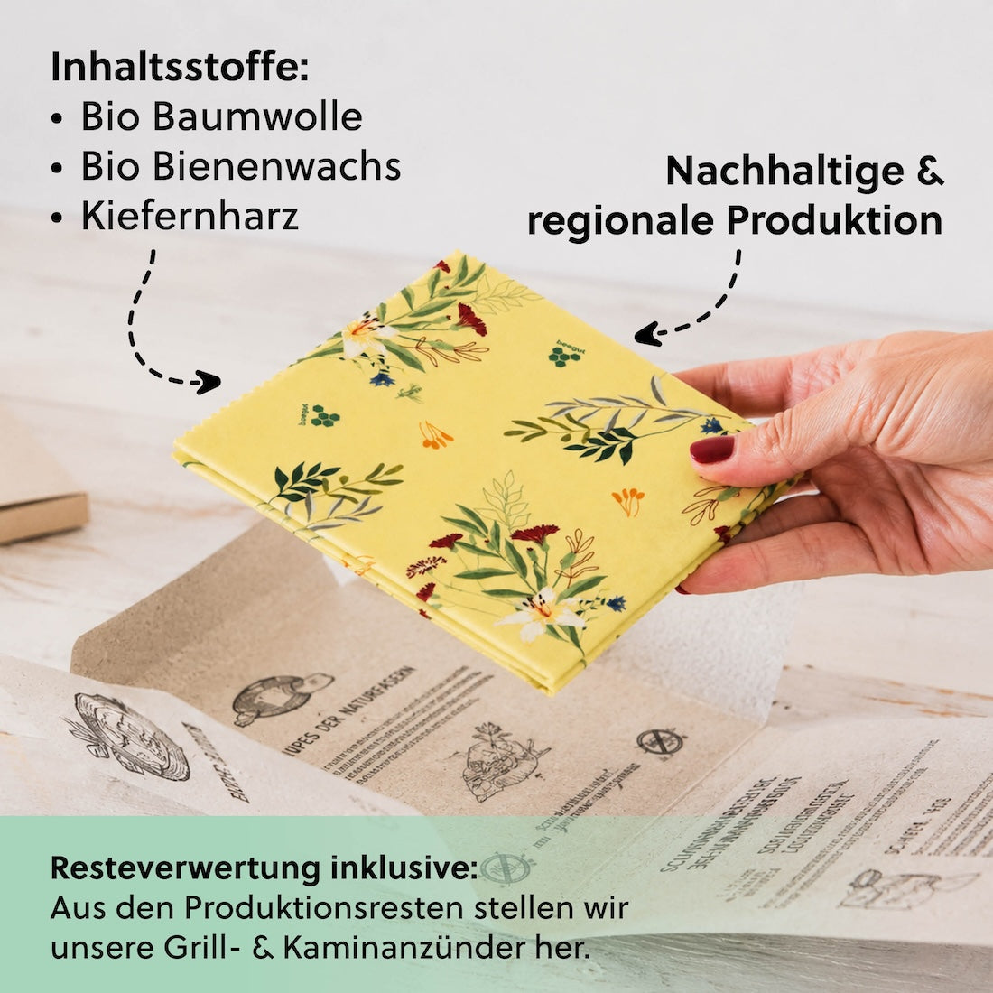Bienenwachstuch Set mit drei Größen (S,M,L)