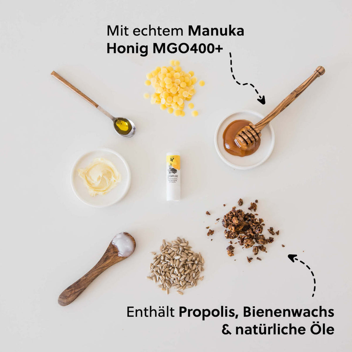 100% natürliche Inhaltsstoffe=>Verzicht auf unnötige und umstrittene Inhaltsstoffe, wie künstliche Duft- und Farbstoffe, Mineralöle, Palmöl und Mikroplastik.