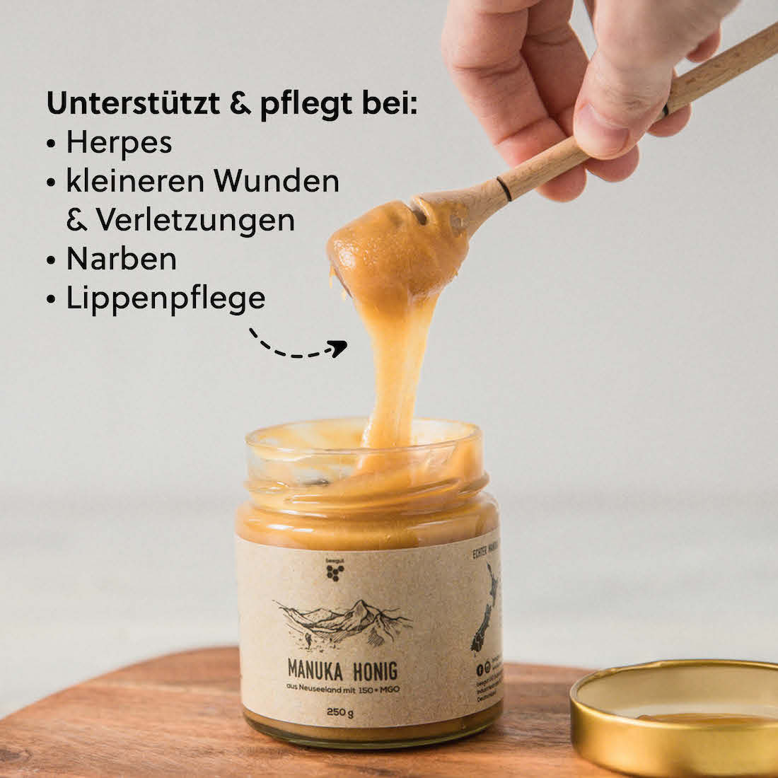 Beliebt in der Naturkosmetik=>Der Manuka Honig kann bei kleineren Wunden & Verletzungen sowie bei Hautunreinheiten unterstützend und pflegend eingesetzt werden.