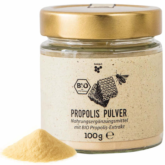 Gereinigt, getrocknet, pulverisiert=>Propolis Pulver ist eine praktische Alternative zu rohem Propolis – leicht zu dosieren, vielseitig verwendbar und angenehmer im Geschmack. 